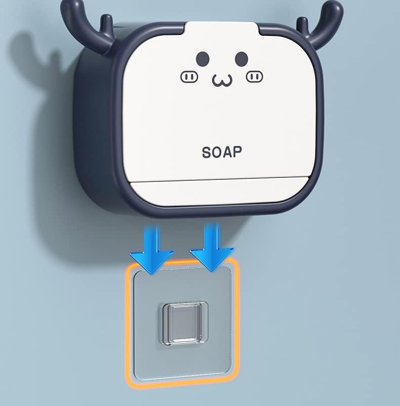 UM - Flip-Top Cartoon Antler Soap Box – Easy Installation, Cute Wall-Mounted Bathroom Soap Holder, Stylish and Functional Soap Storage with Antler Design