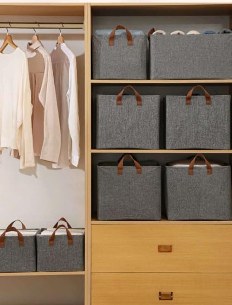 UM - Clothing Wardrobe Organizer with Metal Frame – Rectangular Fabric Storage Basket with Handles, Ideal for Clothes, Pants, Jeans, and Sweaters – Single Pack