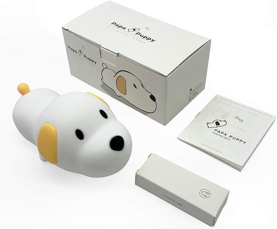 UM - Sleepy Pup Silicone LED Night Light – Touch Sensor, Adjustable Warm & Cool Light, Timer Function for Kids' Bedroom & Nursery