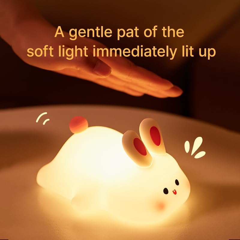UM - Adorable Rabbit Night Light for Kids – Soft Silicone Nursery Lamp with Touch Control, USB Rechargeable Bedside Nightlight, Perfect Gift for Babies, Toddlers, Children, Teen Girls, and Women