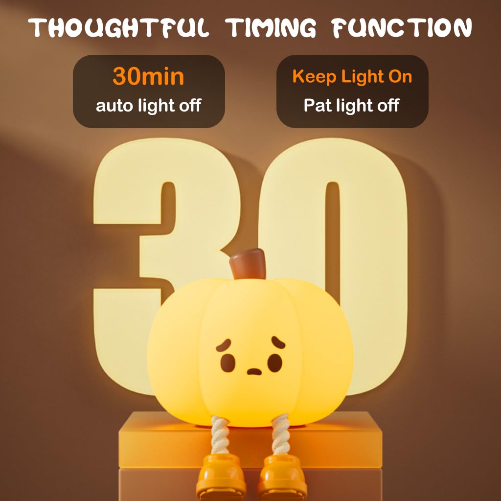UM - Adorable Pumpkin LED Night Lamp for Kids – Dimmable Silicone Bedside Touch Light, USB Rechargeable, Perfect for Halloween Decor and Gifts for Kids & Women