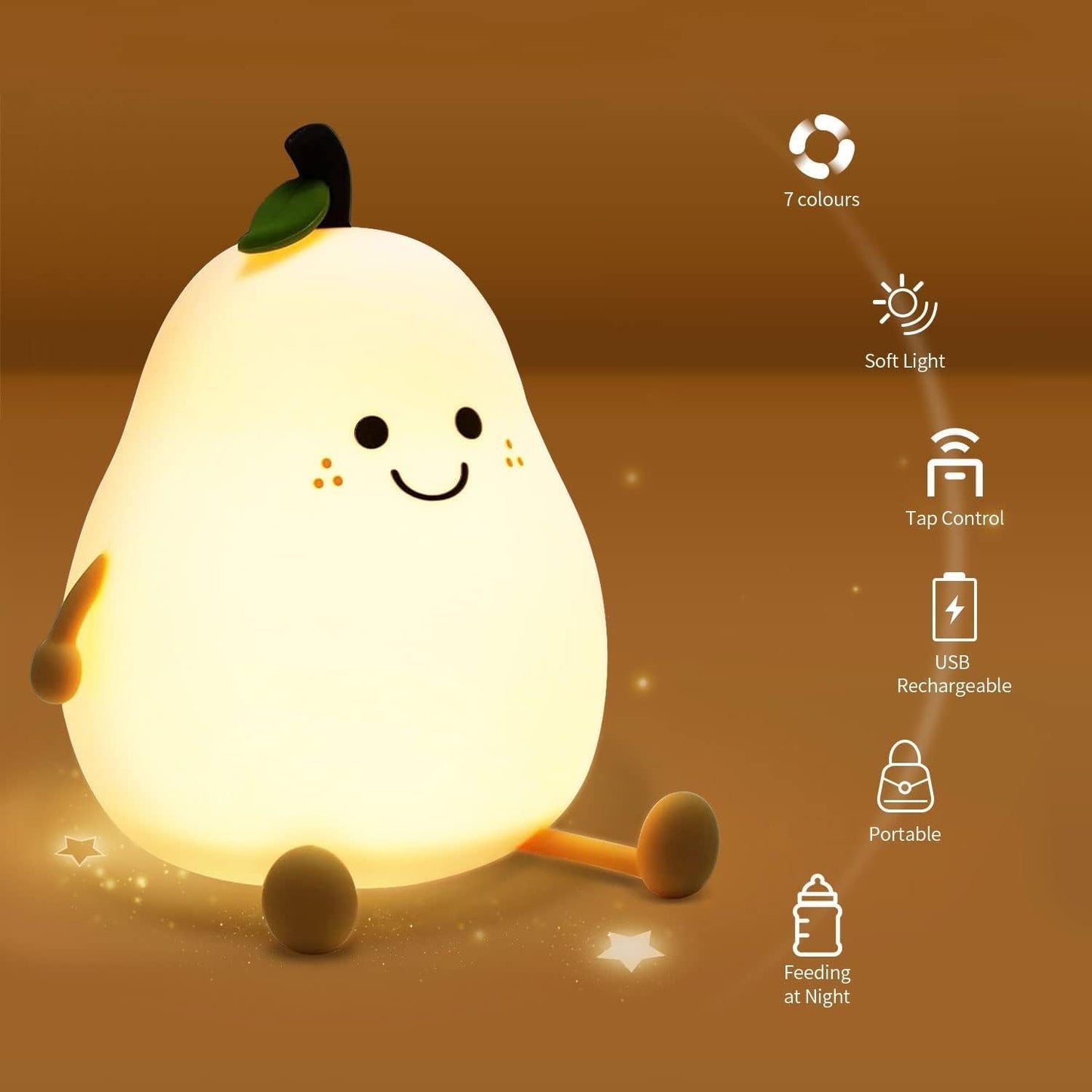 UM - Adorable Pear-Shaped Silicone Night Light for Kids – Touch Sensor, USB Rechargeable, Perfect Nursery Lamp & Gift for Babies, Toddlers, Boys & Girls – Ideal Christmas Gift