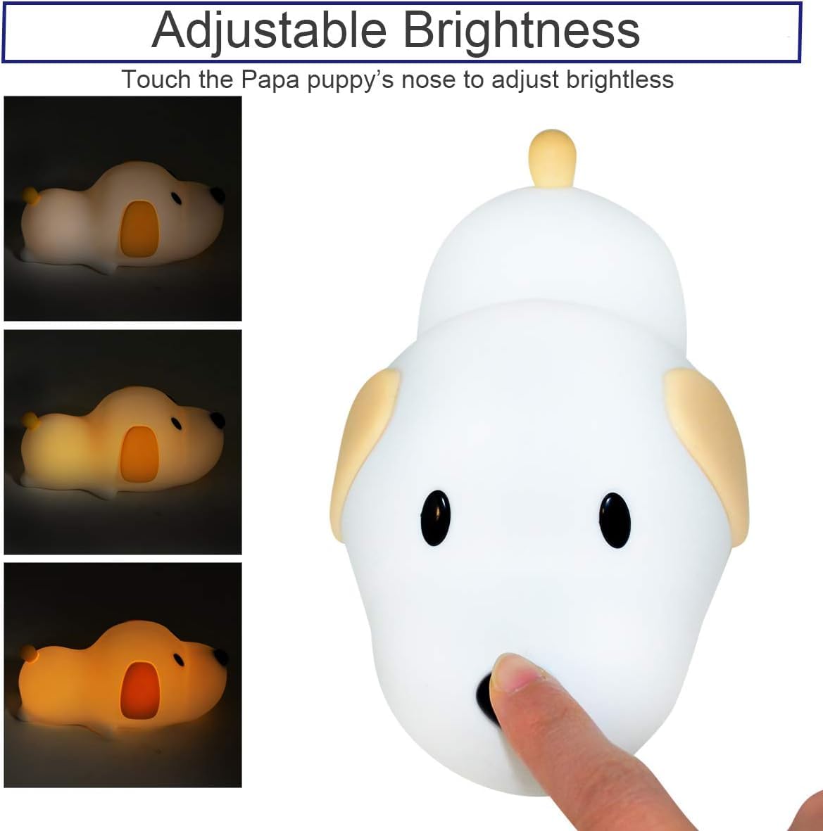 UM - Sleepy Pup Silicone LED Night Light – Touch Sensor, Adjustable Warm & Cool Light, Timer Function for Kids' Bedroom & Nursery