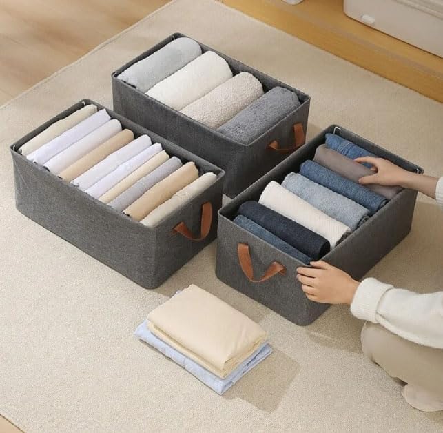 UM - Clothing Wardrobe Organizer with Metal Frame – Rectangular Fabric Storage Basket with Handles, Ideal for Clothes, Pants, Jeans, and Sweaters – Single Pack