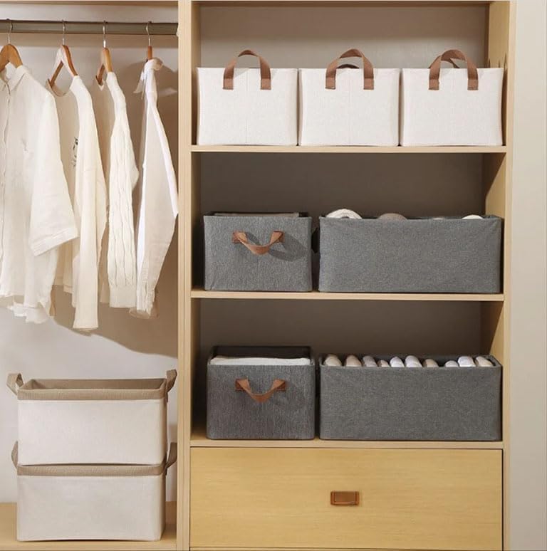 UM - Clothing Wardrobe Organizer with Metal Frame – Rectangular Fabric Storage Basket with Handles, Ideal for Clothes, Pants, Jeans, and Sweaters – Single Pack