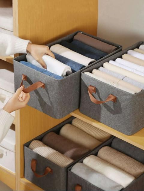 UM - Clothing Wardrobe Organizer with Metal Frame – Rectangular Fabric Storage Basket with Handles, Ideal for Clothes, Pants, Jeans, and Sweaters – Single Pack