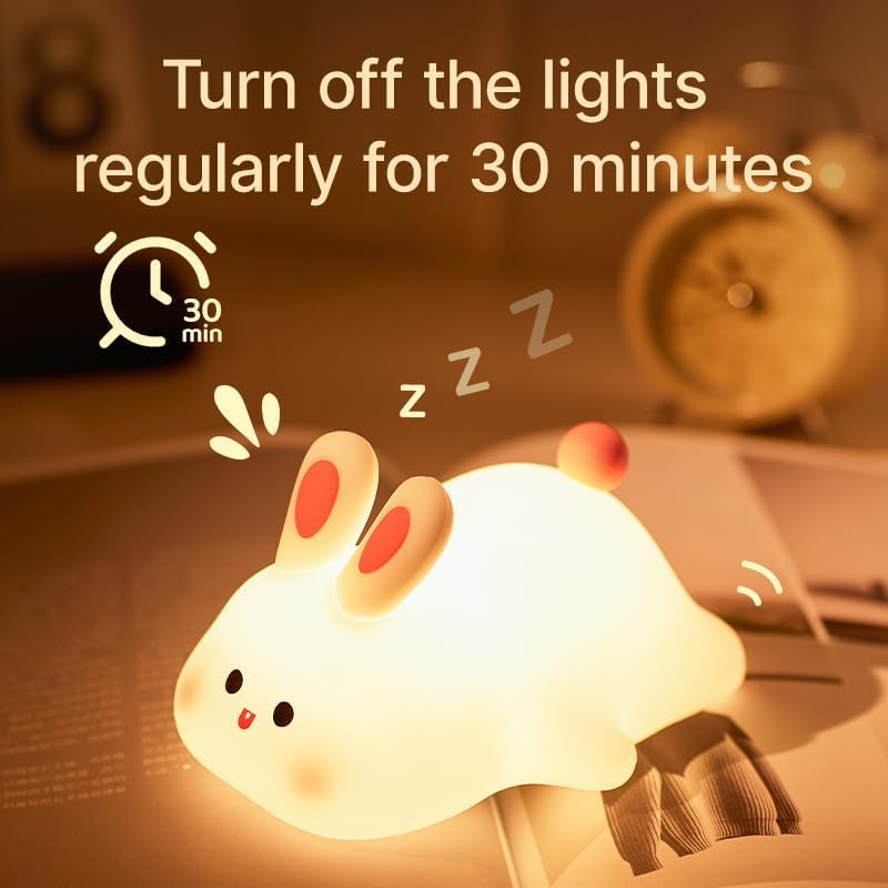 UM - Adorable Rabbit Night Light for Kids – Soft Silicone Nursery Lamp with Touch Control, USB Rechargeable Bedside Nightlight, Perfect Gift for Babies, Toddlers, Children, Teen Girls, and Women
