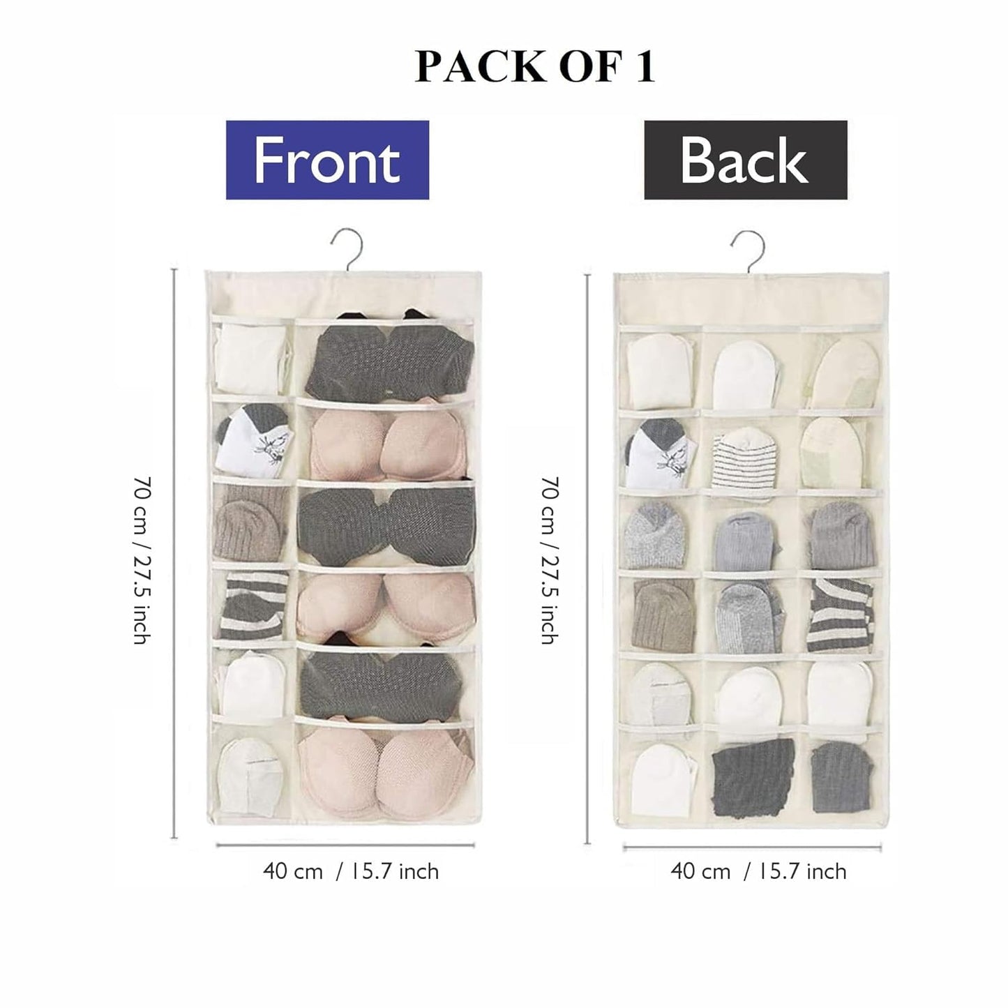 UM - Double-Sided 30-Pocket Clear Hanging Organizer for Socks, Bras, and Underwear – Space-Saving Closet Storage Rack with Non-Woven Material (1-Pack)