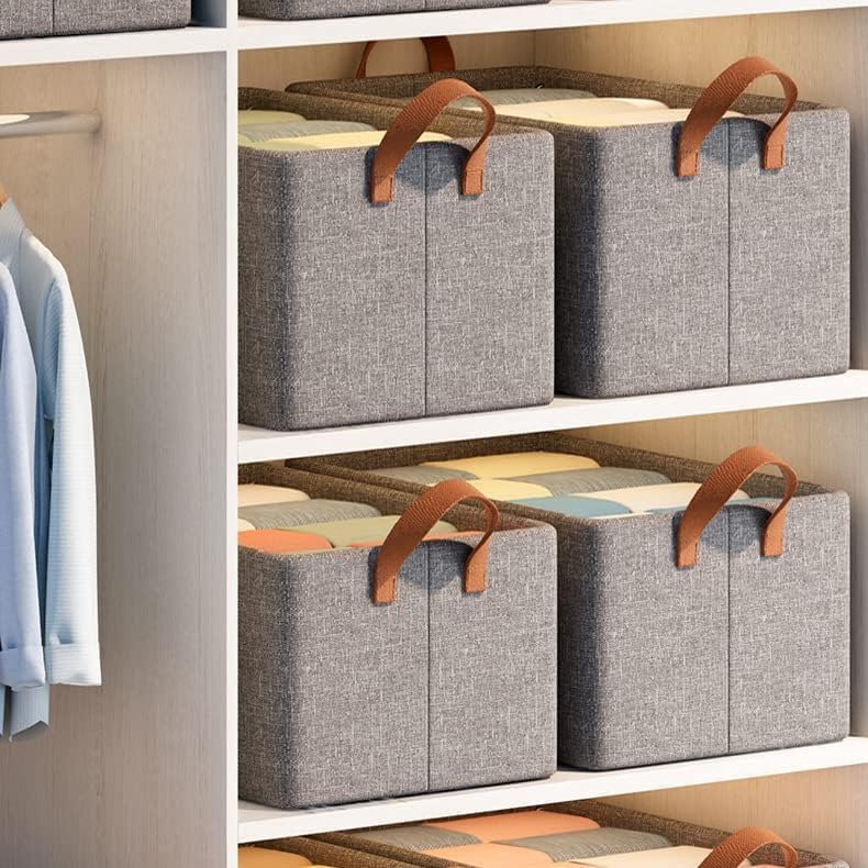 UM - Clothing Wardrobe Organizer with Metal Frame – Rectangular Fabric Storage Basket with Handles, Ideal for Clothes, Pants, Jeans, and Sweaters – Single Pack