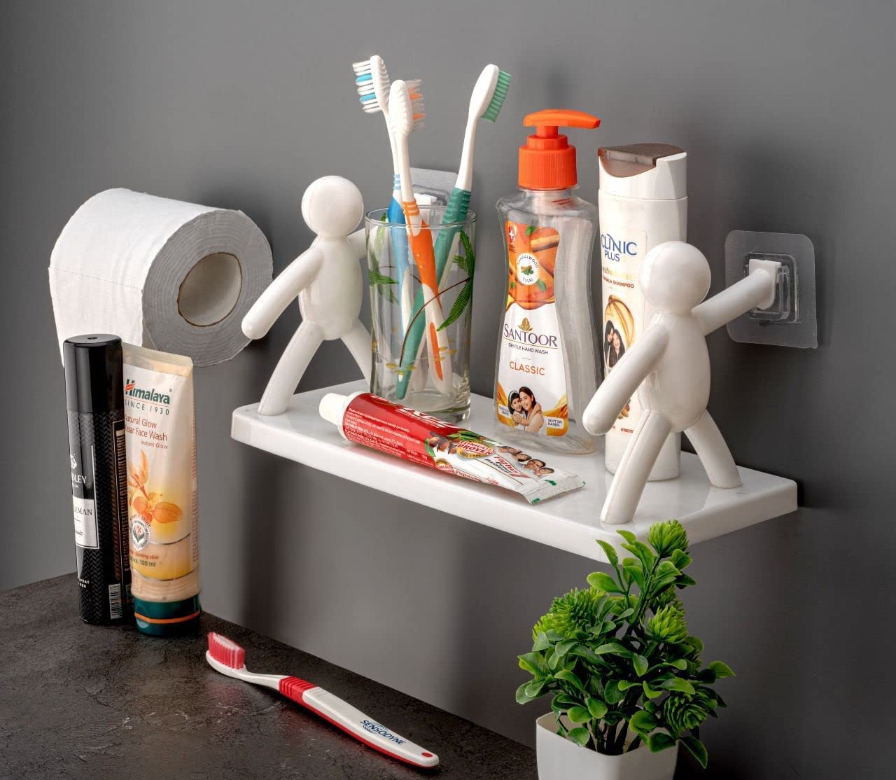 UM - Self-Adhesive Wall-Mounted Storage Rack – Stylish Bathroom Shelf for Organizing, Office Display, and Bookshelf Needs