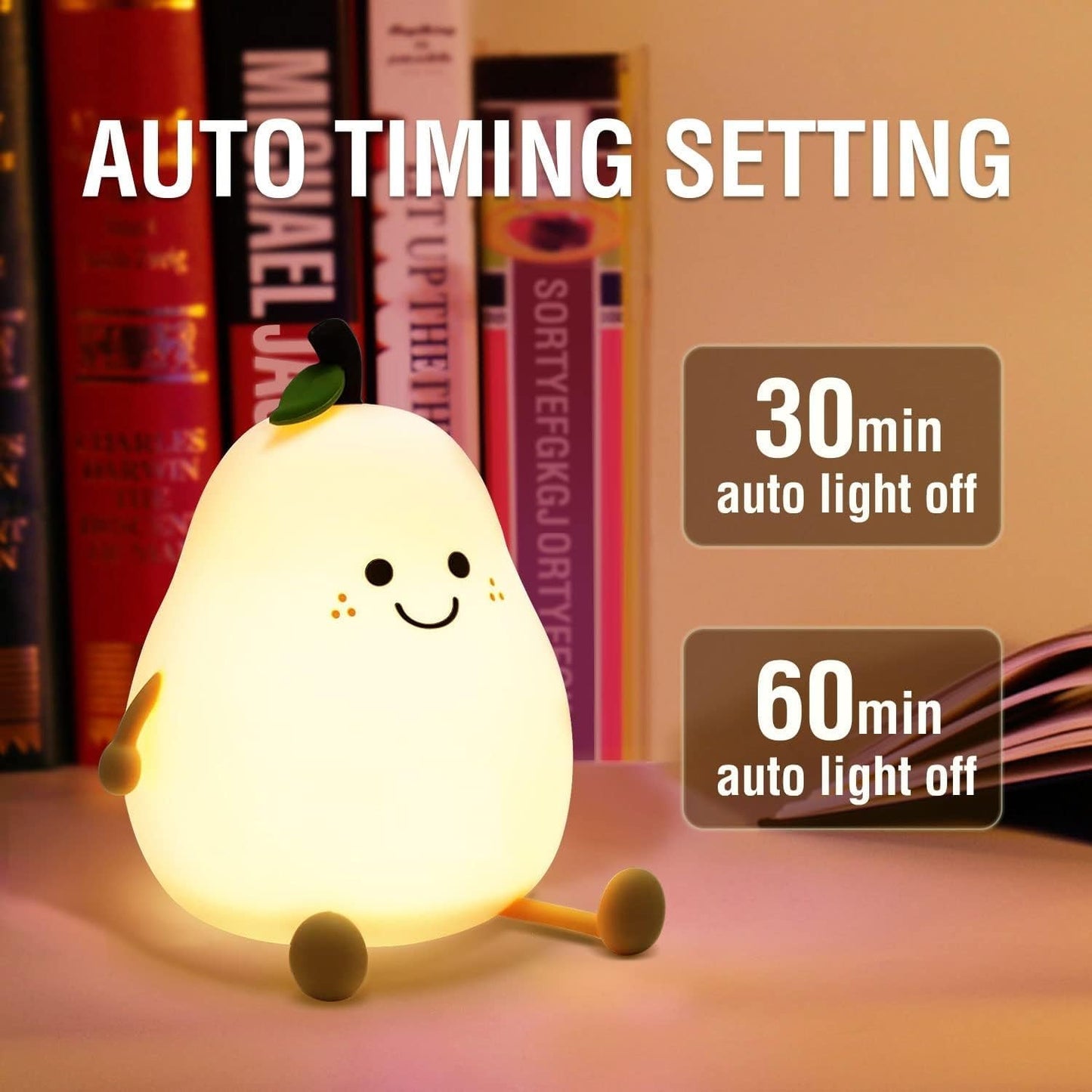 UM - Adorable Pear-Shaped Silicone Night Light for Kids – Touch Sensor, USB Rechargeable, Perfect Nursery Lamp & Gift for Babies, Toddlers, Boys & Girls – Ideal Christmas Gift