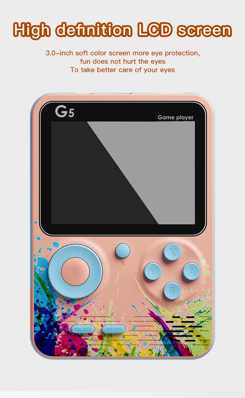 RRI - Retro G5 Handheld Game Console – 500 Classic Games in One, Single-Player Gamepad with TV Compatibility Featuring Iconic Titles like Contra, Tank, Bomber Man & More