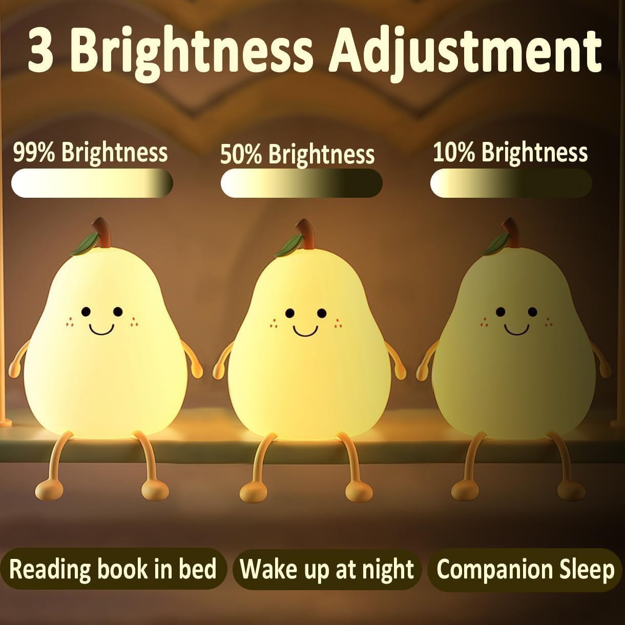 UM - Adorable Pear-Shaped Silicone Night Light for Kids – Touch Sensor, USB Rechargeable, Perfect Nursery Lamp & Gift for Babies, Toddlers, Boys & Girls – Ideal Christmas Gift