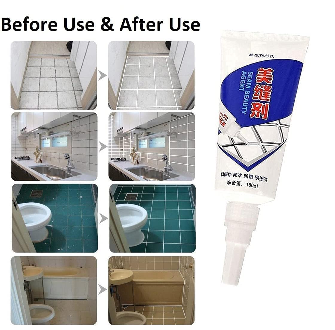 UM - 180ml Waterproof Tile Gap Filler & Crack Repair | DIY Silicone Sealant for Wall, Sink, and Grout Repairs | Durable, Easy-to-Use Tube (180ml)