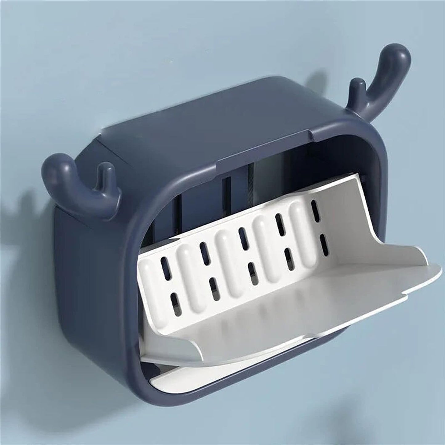 UM - Flip-Top Cartoon Antler Soap Box – Easy Installation, Cute Wall-Mounted Bathroom Soap Holder, Stylish and Functional Soap Storage with Antler Design
