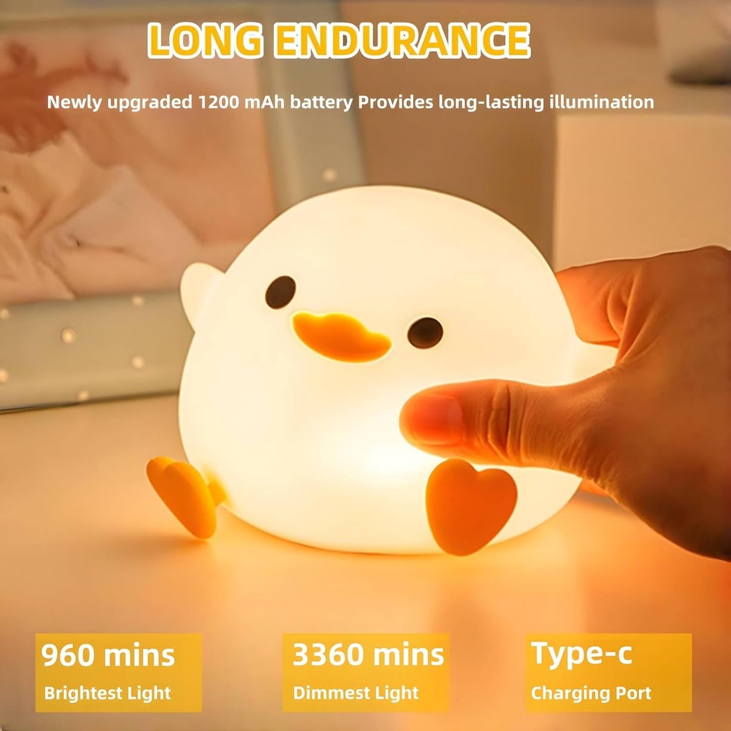 UM - Adorable Dodo Duck Night Light – Rechargeable Silicone LED Lamp with Dimmable Glow, Touch Control & 20-Minute Timer, Perfect for Bedrooms, Nurseries, and Living Rooms