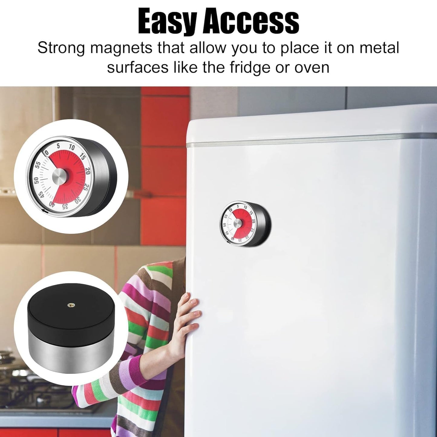 UM - Magnetic 60-Minute Visual Kitchen Timer for Kids – Loud Alarm, Stainless Steel Design, Perfect for Cooking, Baking & Study!