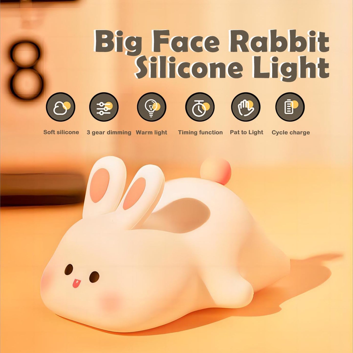 UM - Adorable Rabbit Night Light for Kids – Soft Silicone Nursery Lamp with Touch Control, USB Rechargeable Bedside Nightlight, Perfect Gift for Babies, Toddlers, Children, Teen Girls, and Women