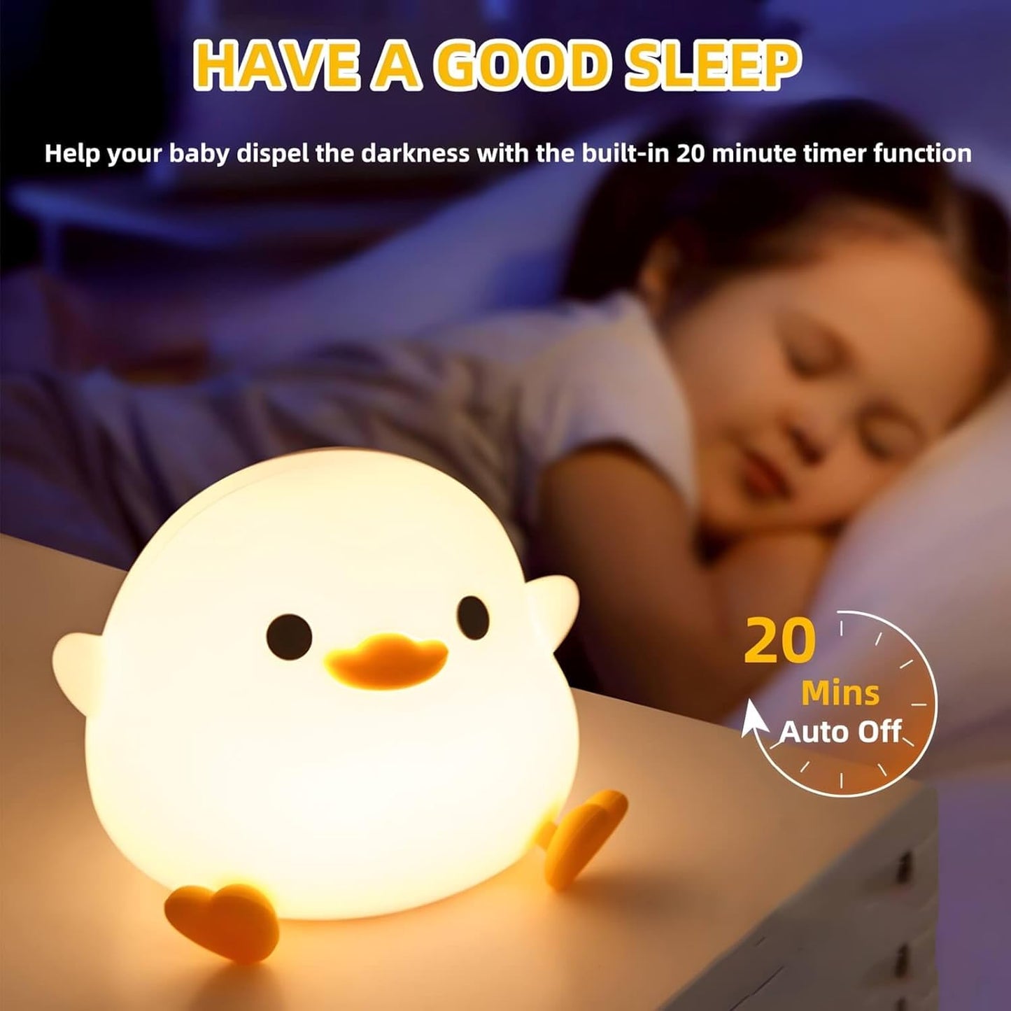 UM - Adorable Dodo Duck Night Light – Rechargeable Silicone LED Lamp with Dimmable Glow, Touch Control & 20-Minute Timer, Perfect for Bedrooms, Nurseries, and Living Rooms
