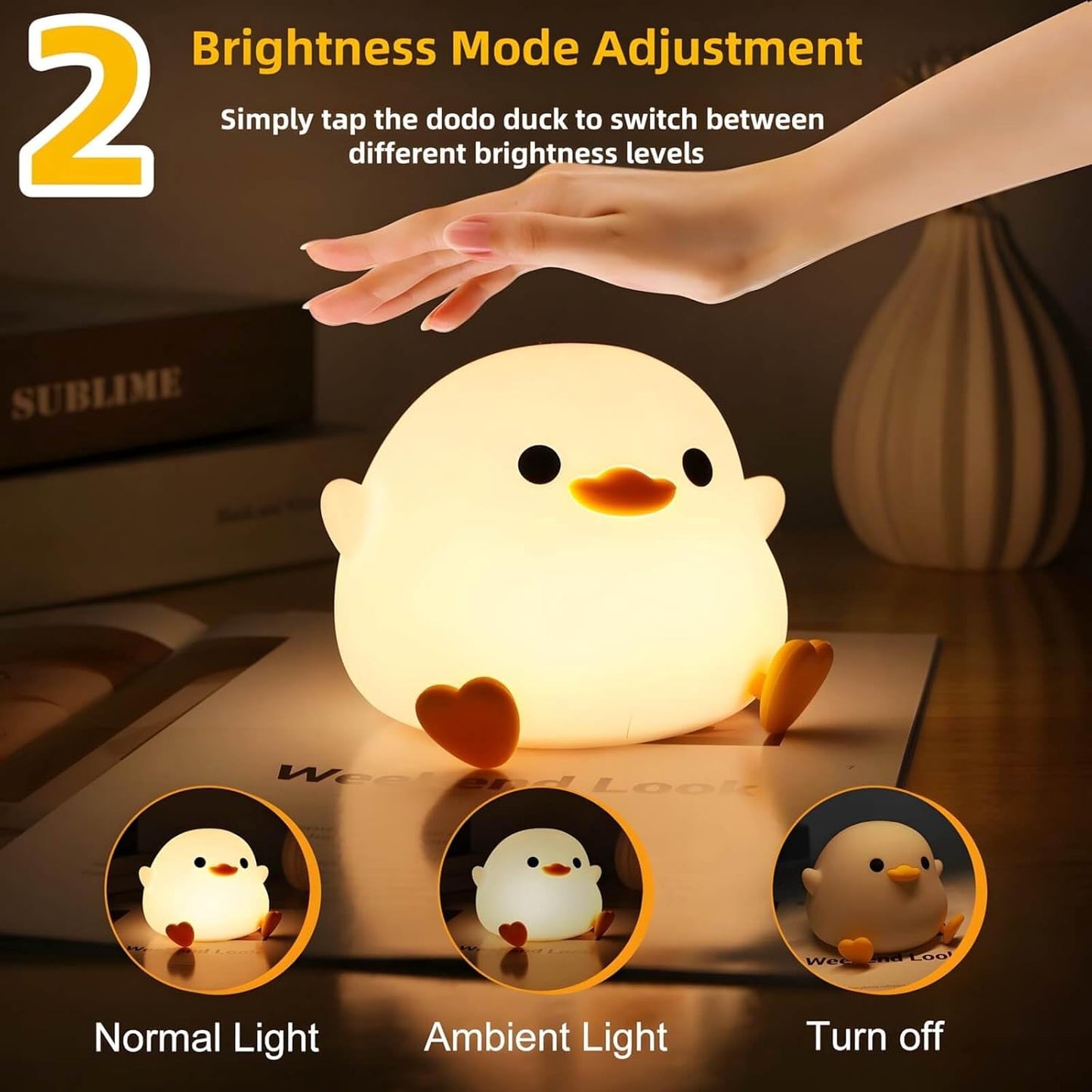 UM - Adorable Dodo Duck Night Light – Rechargeable Silicone LED Lamp with Dimmable Glow, Touch Control & 20-Minute Timer, Perfect for Bedrooms, Nurseries, and Living Rooms