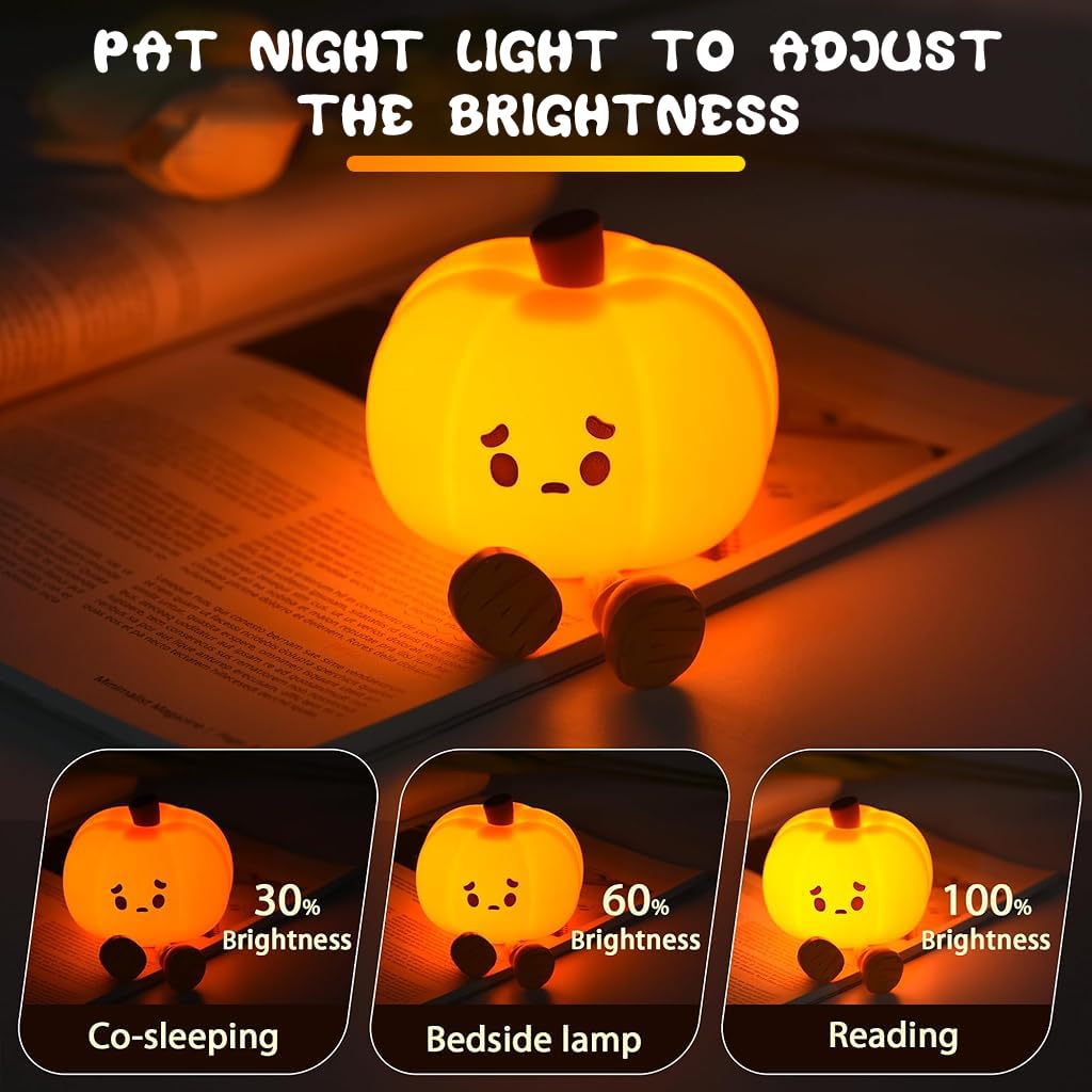 UM - Adorable Pumpkin LED Night Lamp for Kids – Dimmable Silicone Bedside Touch Light, USB Rechargeable, Perfect for Halloween Decor and Gifts for Kids & Women