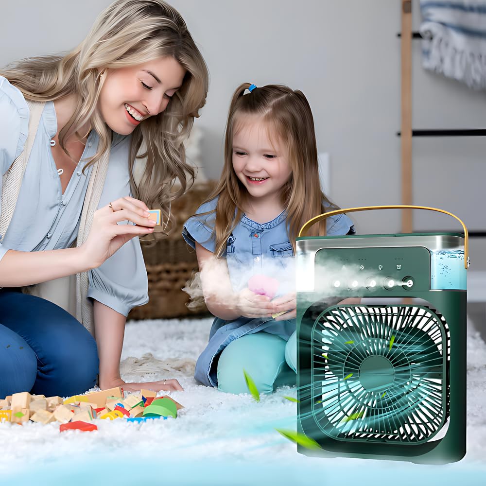 RRI - Portable Mini Air Cooler & Conditioner Fan with 7-Color LED Light, Adjustable Timer (1/2/3 H), 3 Wind Speeds & Spray Modes – Stylish, Compact Design (Color May Vary)