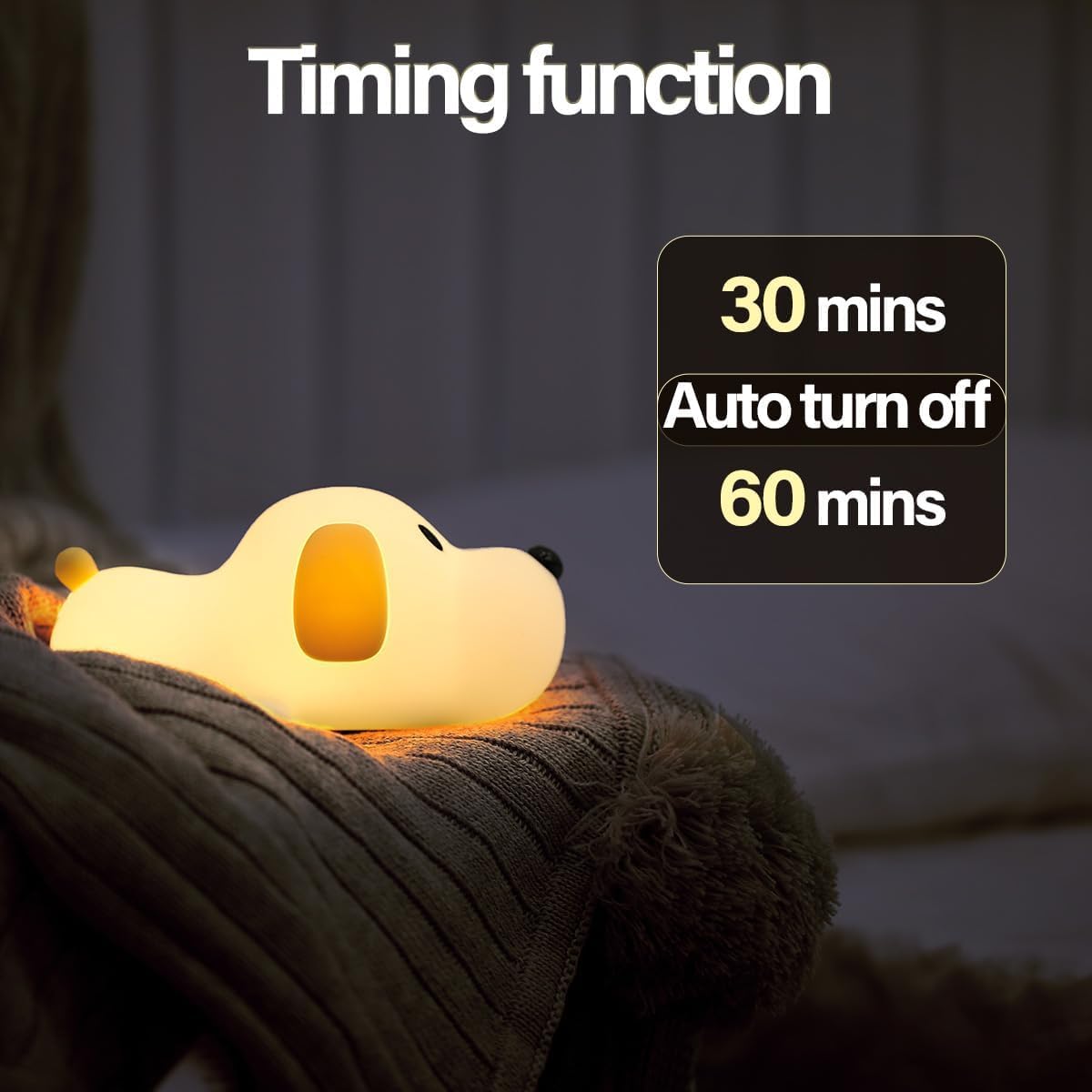 UM - Sleepy Pup Silicone LED Night Light – Touch Sensor, Adjustable Warm & Cool Light, Timer Function for Kids' Bedroom & Nursery