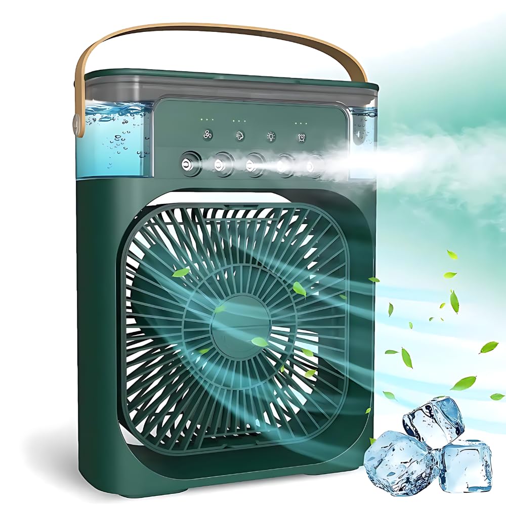RRI - Portable Mini Air Cooler & Conditioner Fan with 7-Color LED Light, Adjustable Timer (1/2/3 H), 3 Wind Speeds & Spray Modes – Stylish, Compact Design (Color May Vary)