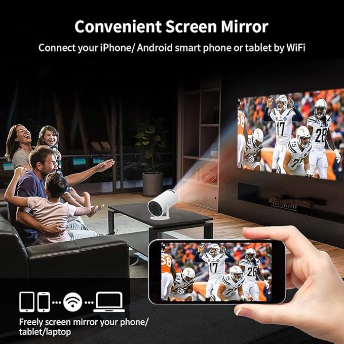 4K - Supported Smart Home Projector – Native 720p HD, 2500 Lumens, Rotatable Design, Built-In Speaker, Android 11 with Netflix, Prime & YouTube, WiFi Connectivity, Up to 100'' Display