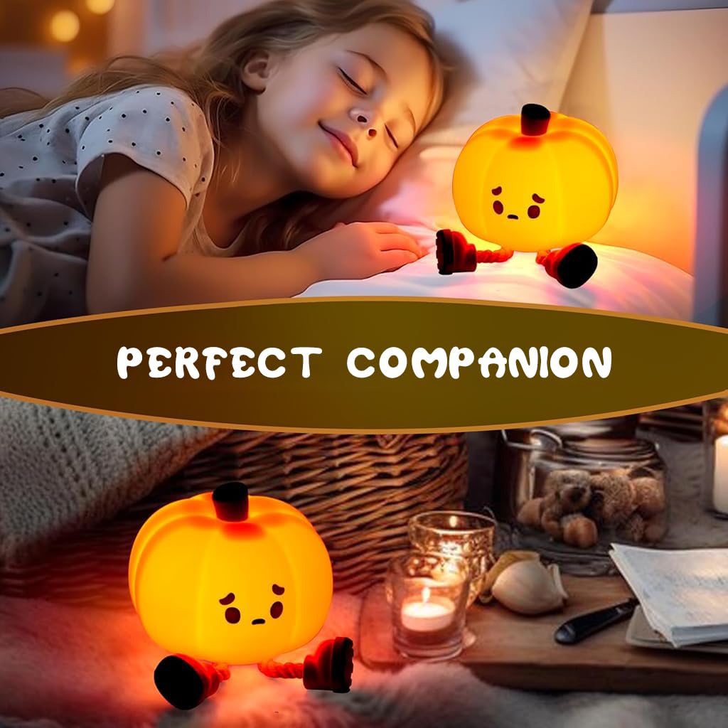 UM - Adorable Pumpkin LED Night Lamp for Kids – Dimmable Silicone Bedside Touch Light, USB Rechargeable, Perfect for Halloween Decor and Gifts for Kids & Women