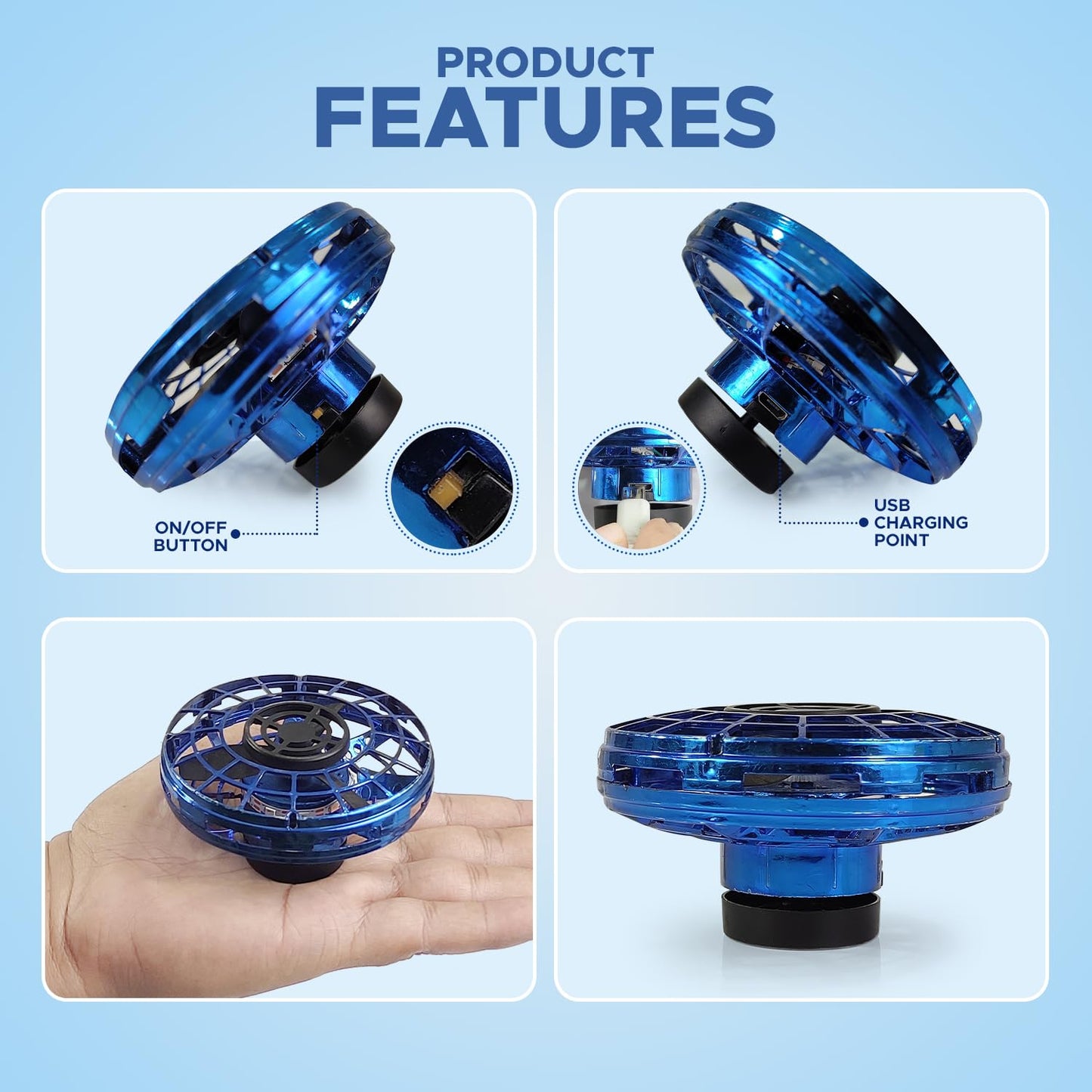 RRI - Fingertip Flying Spinner – Mini UFO Drone with Gyro Technology | Fun Decompression Toy for Adults and Kids
