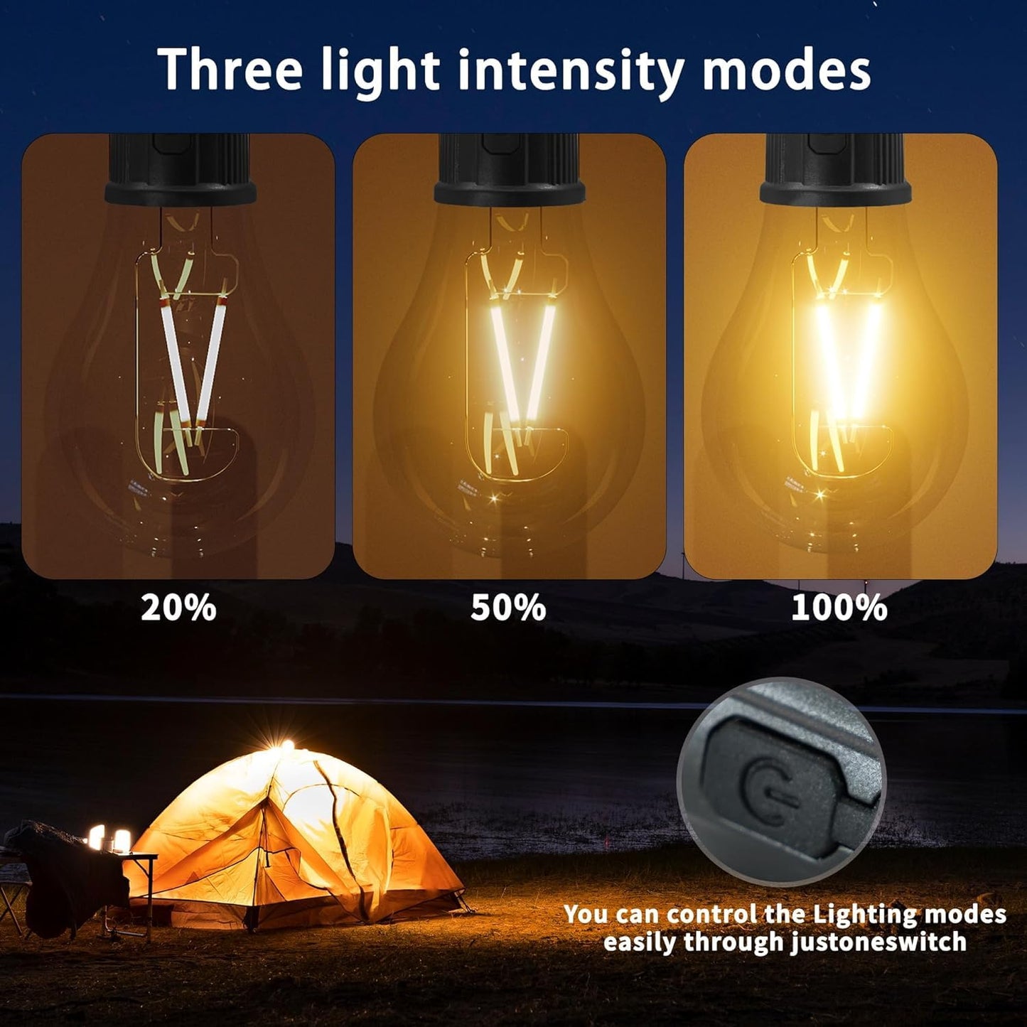 UM - Portable Rechargeable LED Camping Lantern - Waterproof Hanging Light with USB Charging, 3 Modes, Ideal for Camping, Hiking, Emergencies, Home Use & Car Repairs (Round)
