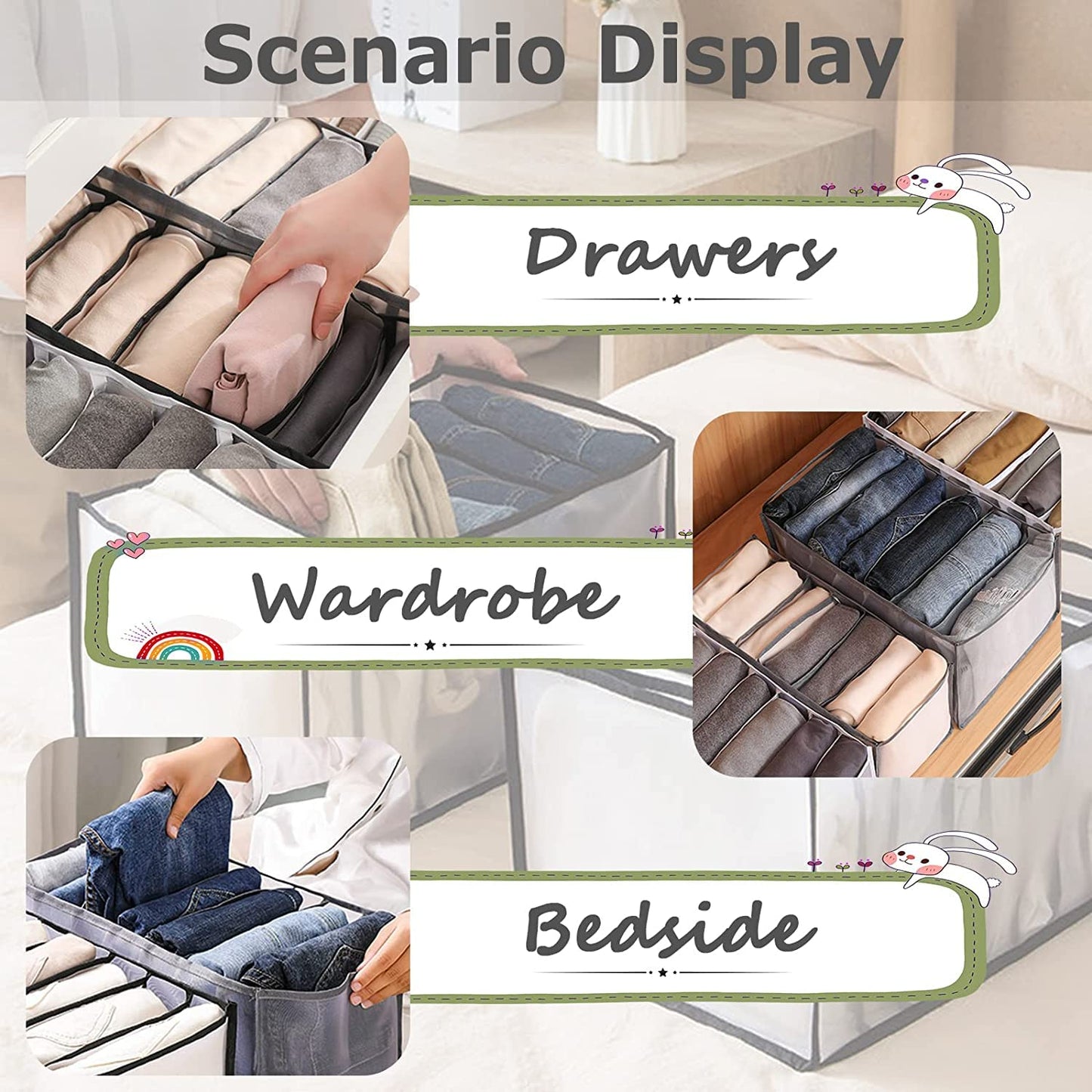 UM - 7-Grid Collapsible Wardrobe Organizer – Large-Capacity Drawer Storage Box for T-Shirts, Leggings, Skirts, and Jeans – Multipurpose Clothes Divider
