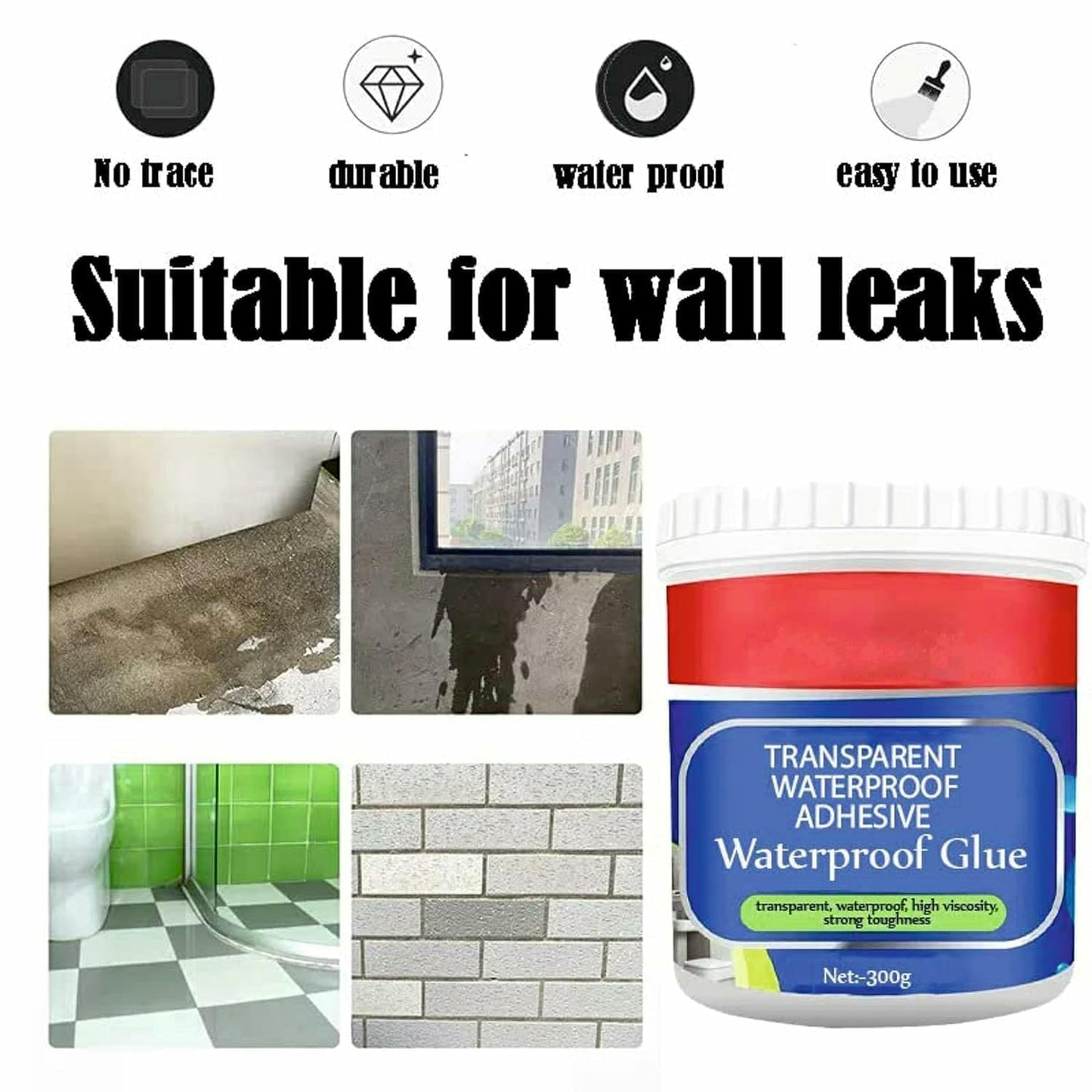 UM - 300g Crack Seal Glue with Brush – Transparent Waterproof Sealant for Roof Leakage & Cracks – Effective Roof Water Leakage Solution