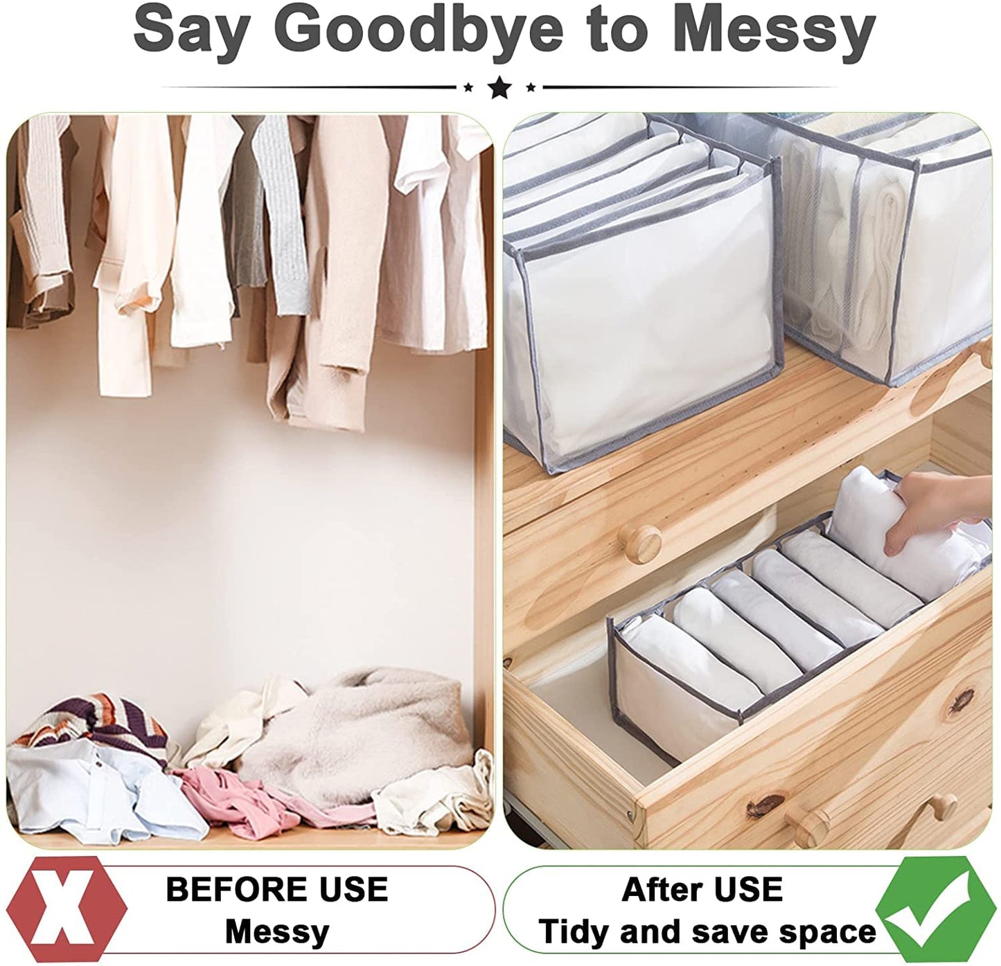 UM - 7-Grid Collapsible Wardrobe Organizer – Large-Capacity Drawer Storage Box for T-Shirts, Leggings, Skirts, and Jeans – Multipurpose Clothes Divider