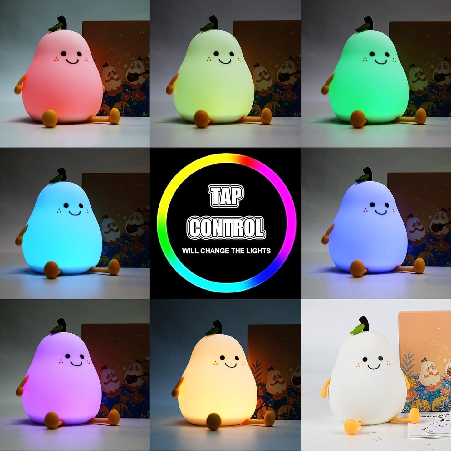 UM - Adorable Pear-Shaped Silicone Night Light for Kids – Touch Sensor, USB Rechargeable, Perfect Nursery Lamp & Gift for Babies, Toddlers, Boys & Girls – Ideal Christmas Gift