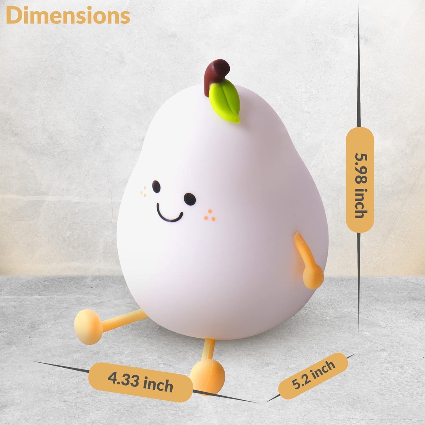 UM - Adorable Pear-Shaped Silicone Night Light for Kids – Touch Sensor, USB Rechargeable, Perfect Nursery Lamp & Gift for Babies, Toddlers, Boys & Girls – Ideal Christmas Gift