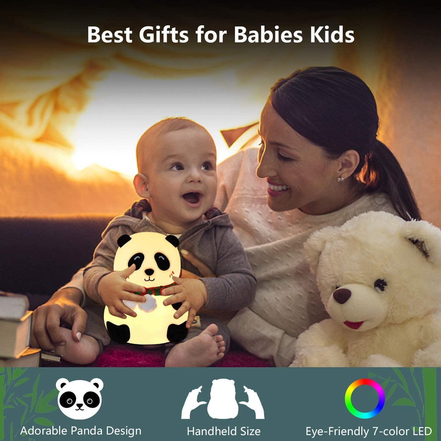 UM - LED Panda Night Lamp – Touch-Activated Silicone Design with 7 Color-Changing Lights, USB Rechargeable, Perfect for Kids' Bedrooms