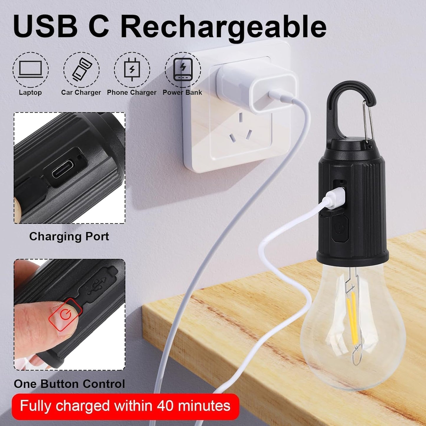 UM - Portable Rechargeable LED Camping Lantern - Waterproof Hanging Light with USB Charging, 3 Modes, Ideal for Camping, Hiking, Emergencies, Home Use & Car Repairs (Round)