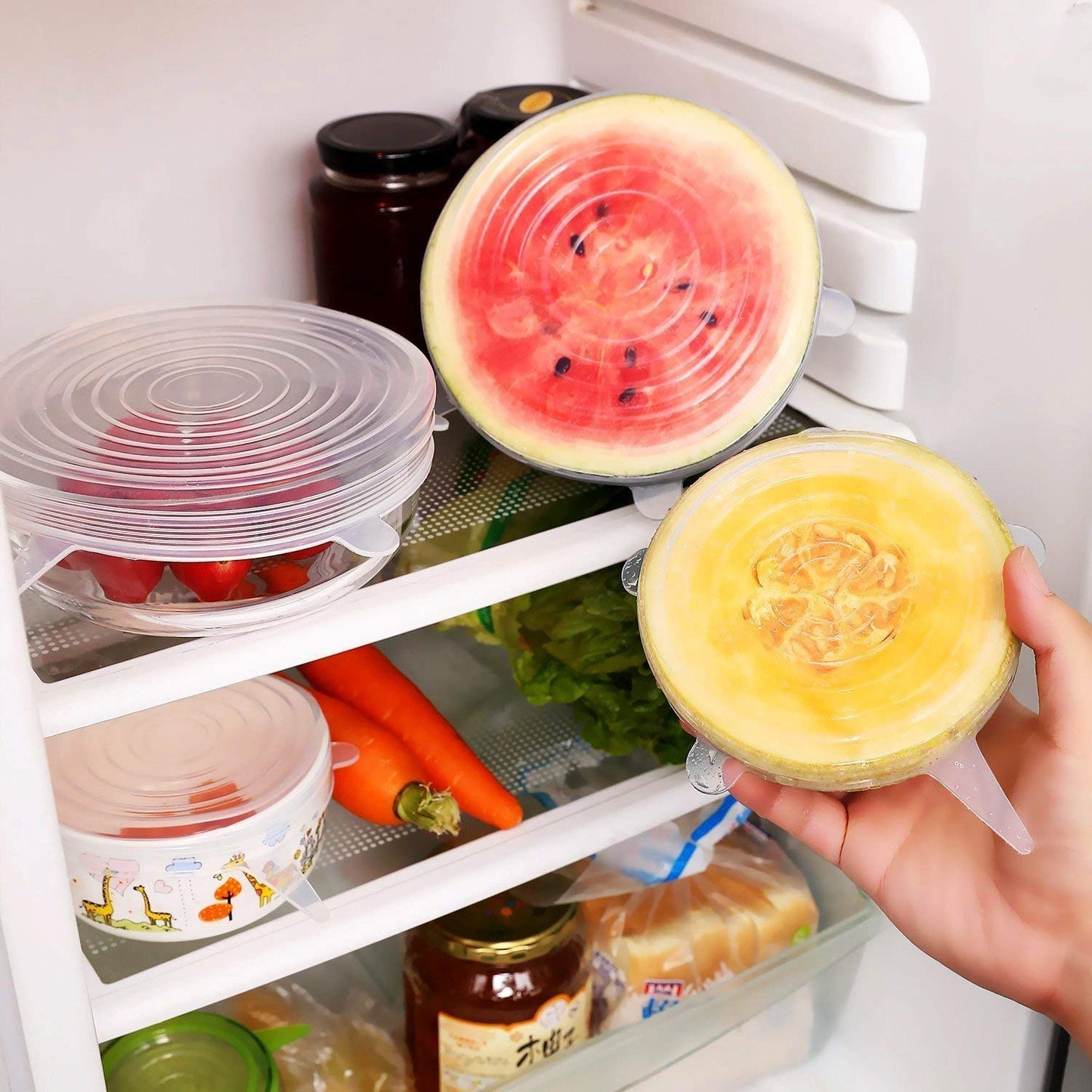 UM - Reusable Elastic Silicone Lids – Set of 6 Sizes, Eco-Friendly Alternative to Plastic Wrap for Fresh Food Storage