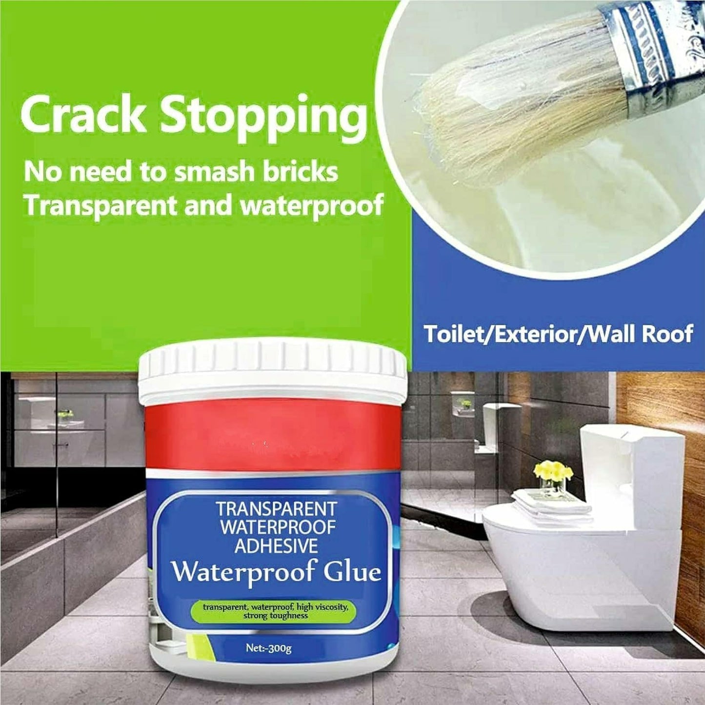 UM - 300g Crack Seal Glue with Brush – Transparent Waterproof Sealant for Roof Leakage & Cracks – Effective Roof Water Leakage Solution