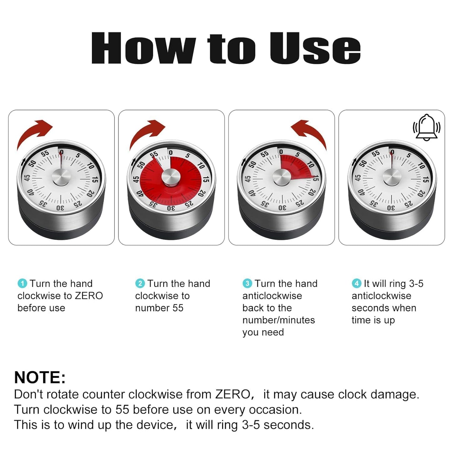 UM - Magnetic 60-Minute Visual Kitchen Timer for Kids – Loud Alarm, Stainless Steel Design, Perfect for Cooking, Baking & Study!