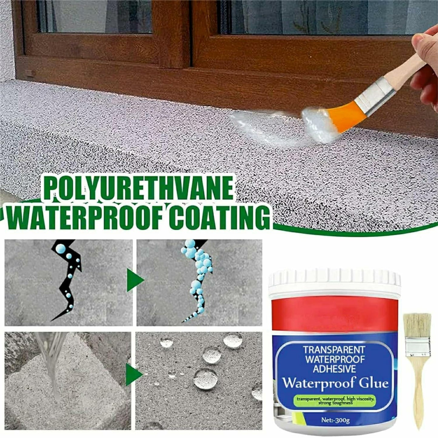 UM - 300g Crack Seal Glue with Brush – Transparent Waterproof Sealant for Roof Leakage & Cracks – Effective Roof Water Leakage Solution