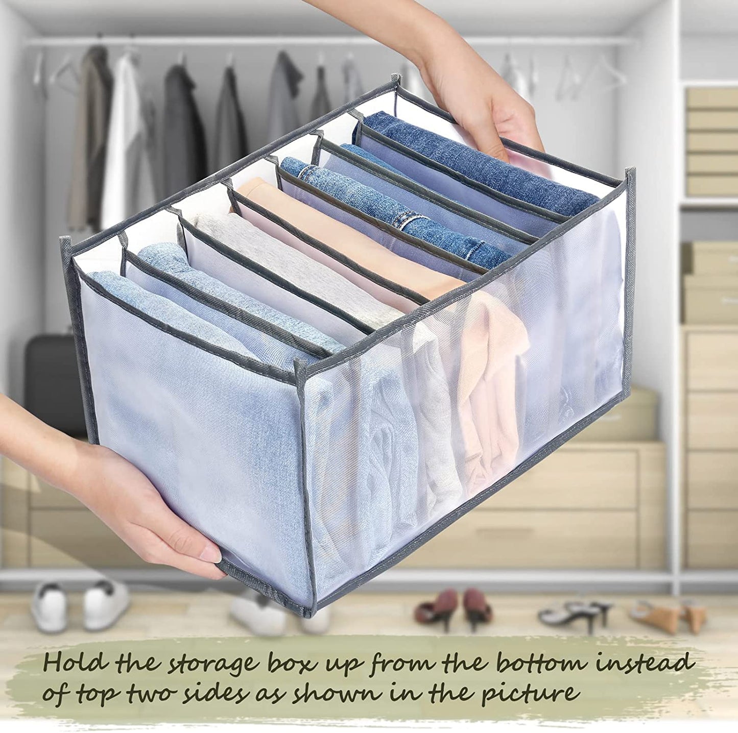UM - 7-Grid Collapsible Wardrobe Organizer – Large-Capacity Drawer Storage Box for T-Shirts, Leggings, Skirts, and Jeans – Multipurpose Clothes Divider