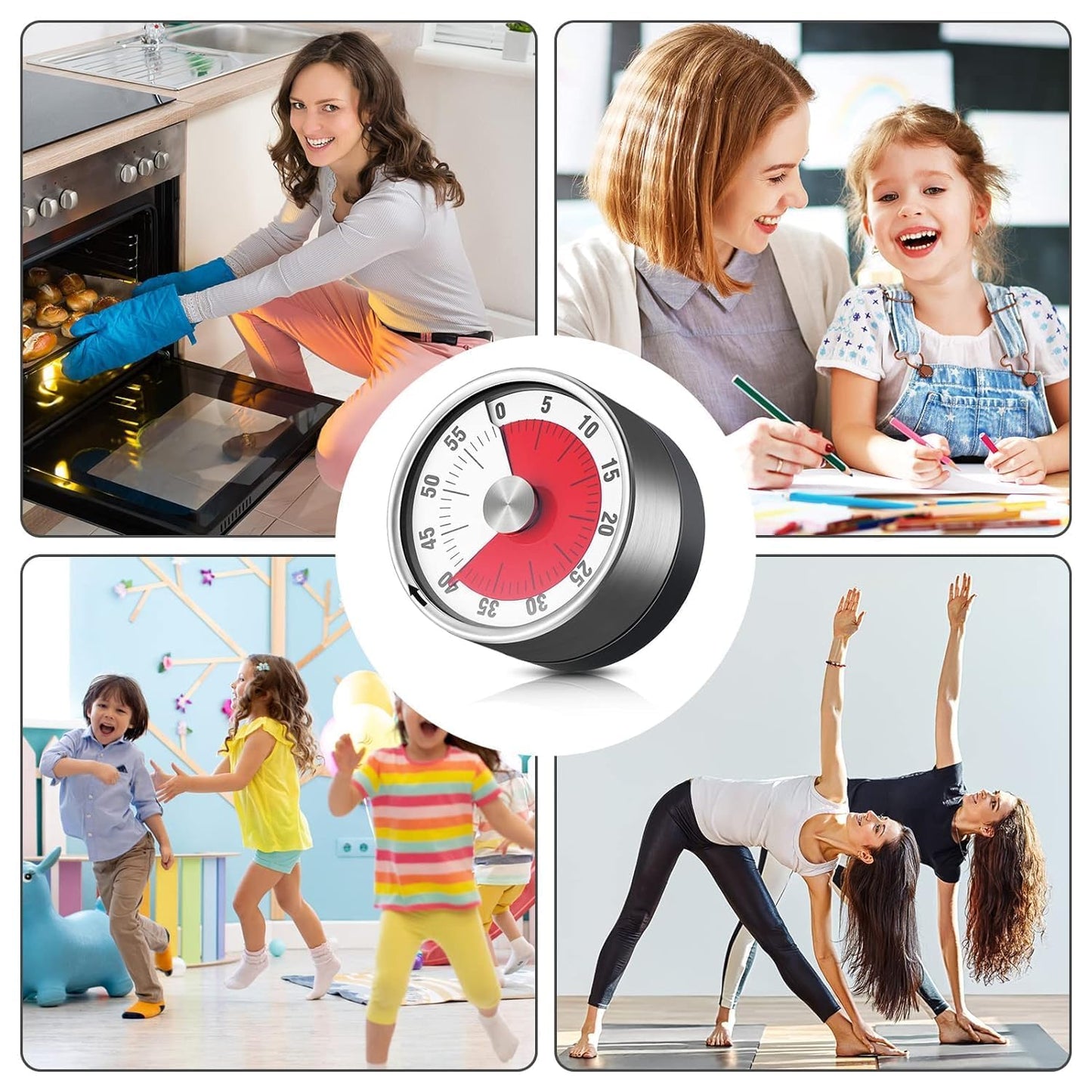 UM - Magnetic 60-Minute Visual Kitchen Timer for Kids – Loud Alarm, Stainless Steel Design, Perfect for Cooking, Baking & Study!