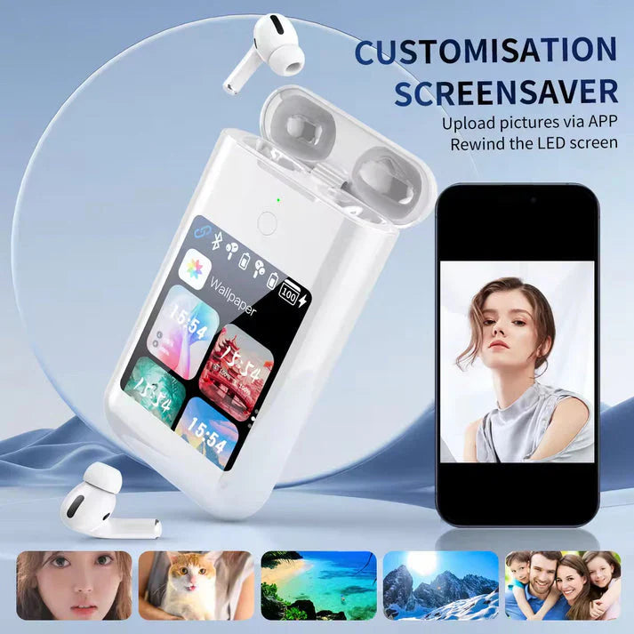 ss - AirPods with 2.8'' HD Touchscreen, 8000mAh Power Bank, ANC & ENC Noise-Cancelling Wireless Earbuds – Ultimate All-in-One Audio Solution - CT8000mah (White)
