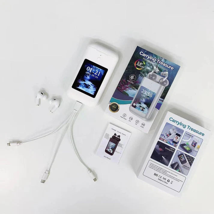 ss - AirPods with 2.8'' HD Touchscreen, 8000mAh Power Bank, ANC & ENC Noise-Cancelling Wireless Earbuds – Ultimate All-in-One Audio Solution - CT8000mah (White)