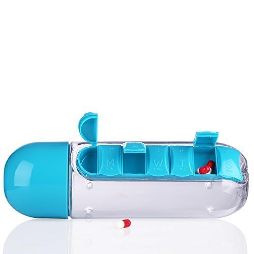 UM - Portable Pill Box & Water Bottle Combo – Convenient Medicine Organizer for Elderly, Multicolor