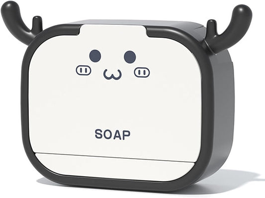 UM - Flip-Top Cartoon Antler Soap Box – Easy Installation, Cute Wall-Mounted Bathroom Soap Holder, Stylish and Functional Soap Storage with Antler Design