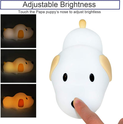 UM - Sleepy Pup Silicone LED Night Light – Touch Sensor, Adjustable Warm & Cool Light, Timer Function for Kids' Bedroom & Nursery